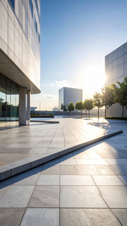 empty square floor in front of modern office building,shanghai chinaの素材
