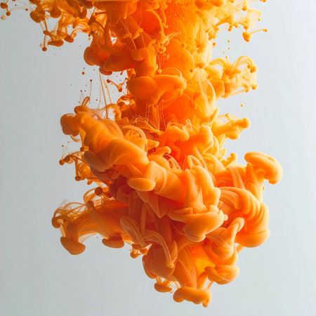 Orange paint splash isolated on white background. Abstract background for design.の素材