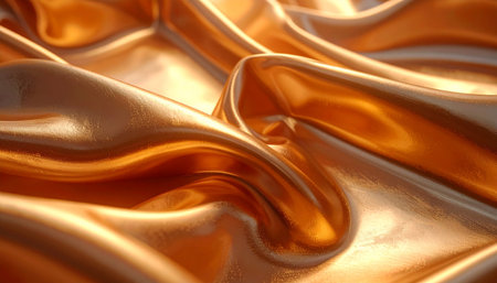 Closeup of rippled golden satin fabric as background textureの素材