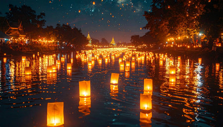 Loy Krathong festival in Chiang Mai, Thailand.の素材