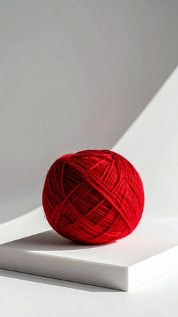 Red ball of yarn on a white background with a shadow on a white backgroundの素材
