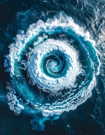 Aerial view of ocean waves with white foam and blue water.の素材