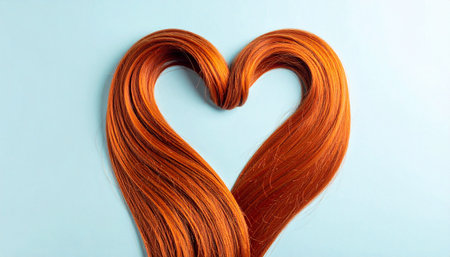 Orange hair in the shape of a heart on a blue background.の素材