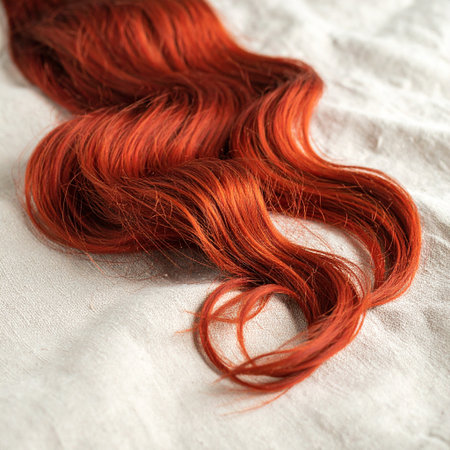 Red hair on a white background, close-up, macro.の素材