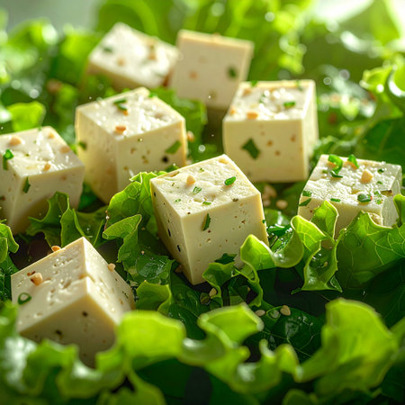 Salad with feta cheese, green salad and pine nuts. Healthy foodの素材