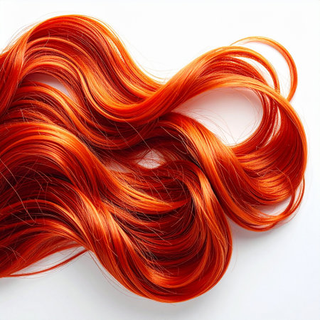 Red wavy hair isolated on white background. Hair care concept.の素材