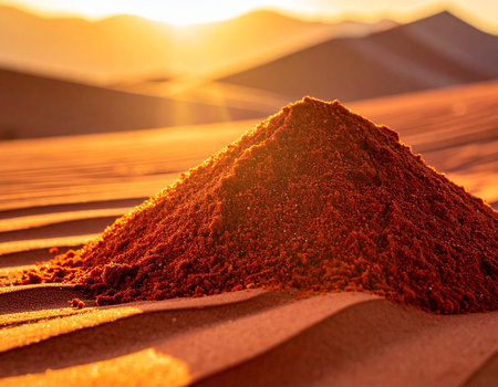 Pile of ground paprika in the desert at sunset. Moroccoの素材