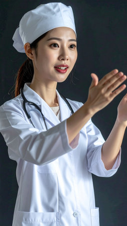 Portrait of a beautiful Asian female doctor with stethoscope.の素材