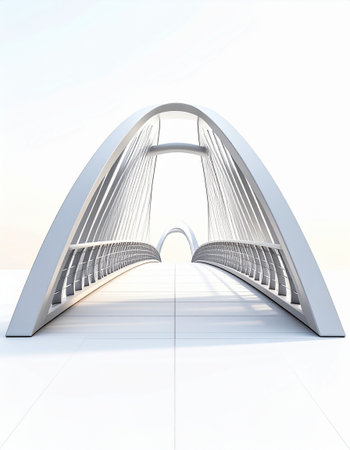3D render of a modern bridge over the river with white backgroundの素材