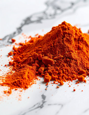 Paprika powder on a white marble background. Selective focus.の素材