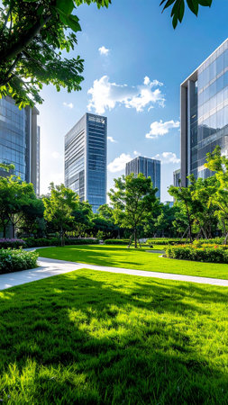 modern building and green grass in hongkong,china.の素材