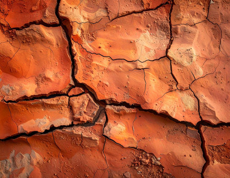 Background of cracked red clay soil. Abstract background and texture for design.の素材