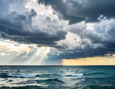 Stormy sky over the sea. Dramatic seascape.の素材