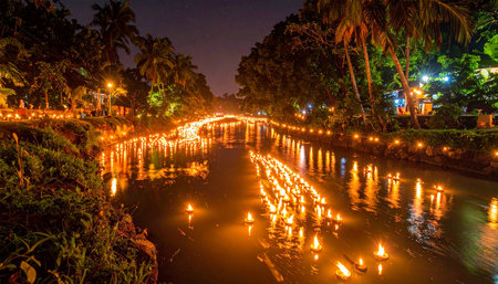 Night view of the Kandy Canal, Sri Lanka. Kandy is the capital of Sri Lanka.の素材