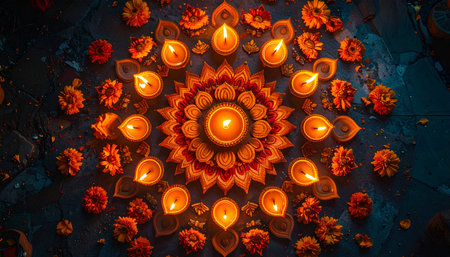 Diwali or Deepavali oil lamps lit during Diwali celebration.の素材