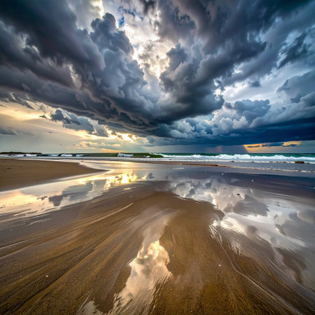Beautiful seascape. Dramatic sky with stormy clouds.の素材
