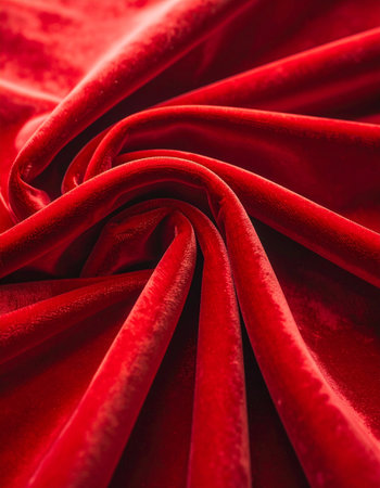 Red velvet fabric, close-up. Abstract background and texture.の素材