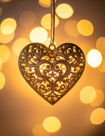 Golden heart on bokeh background, valentine's dayの素材