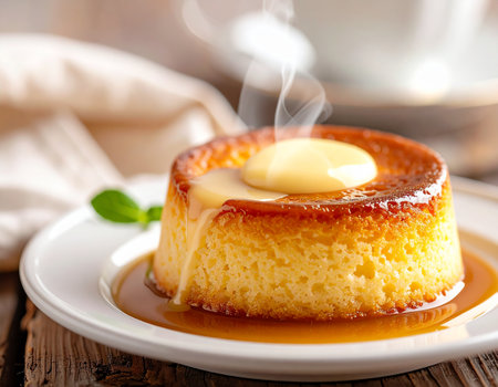 Cheesecake with butter and honey on a wooden background. selective focusの素材