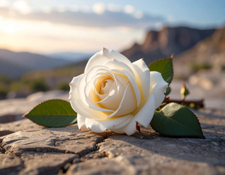 White rose on the background of the Grand Canyon in Arizona, USAの素材
