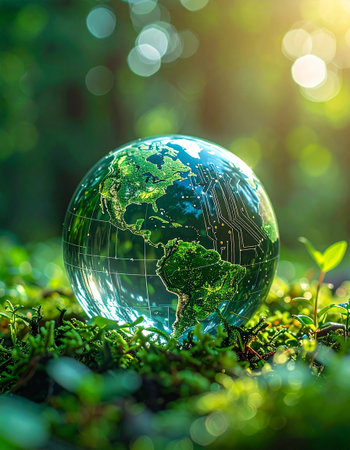 globe on the green grass with bokeh background, save the earth conceptの素材