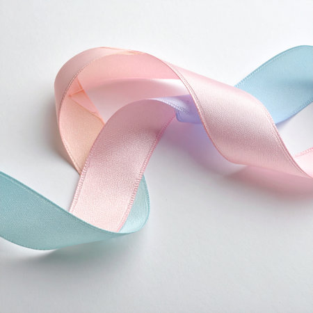 Shiny satin ribbons on white background, close-upの素材