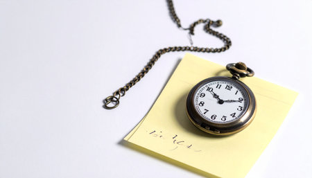 Pocket watch and post it on a white background with space for textの素材