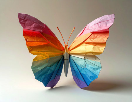 colorful origami butterfly isolated on a white background, origamiの素材