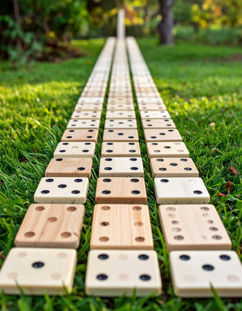 Domino game in the park, closeup of a board gameの素材