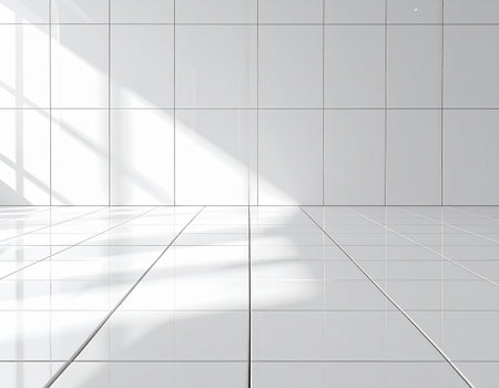White tiled floor with shadow from the window. 3d renderingの素材