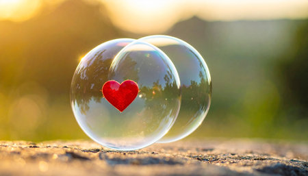Valentine's day concept. Heart in a soap bubble.の素材