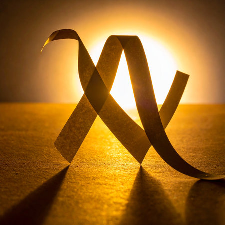 Silhouette of a ribbon on a golden background. The concept of World Aids Day.の素材