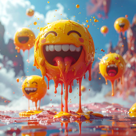 Emoticon face on the background of balloons. 3d renderingの素材
