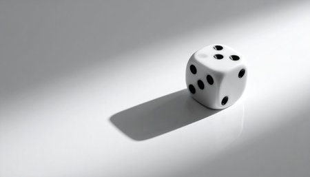 White dice with shadow on white background. Minimalism concept.の素材