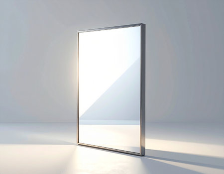 3d rendering of a blank white glass plate in an empty roomの素材