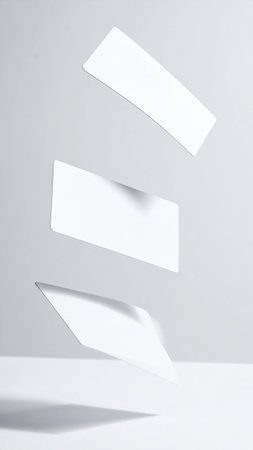 Blank business cards flying in the air. Mockup for branding identity.の素材