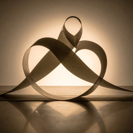 Silhouette of a heart made of ribbon on a white backgroundの素材