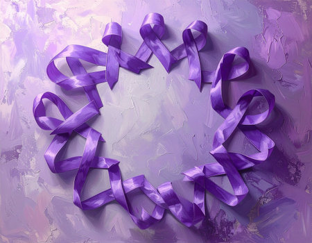 Purple ribbons on a purple background. Place for text.の素材