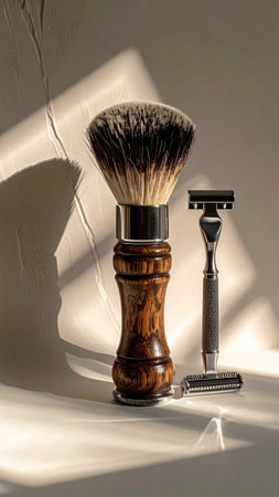 Shaving accessories. Shaving brush, razor and shaving razor.の素材