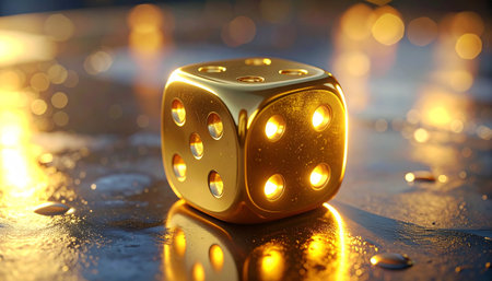 golden dice on shiny background with bokeh effect, gambling conceptの素材