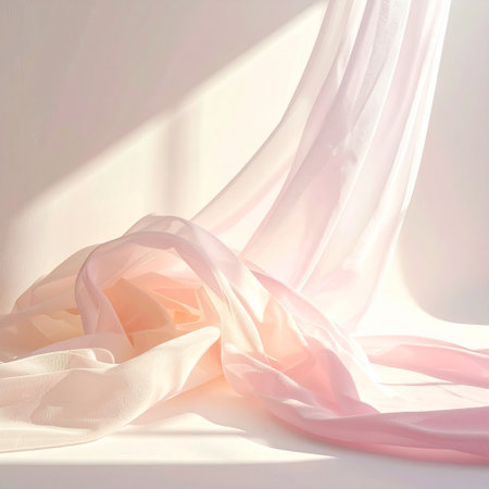 white and pink satin drapery on a white background. studio shotの素材