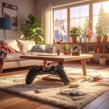 Game controller on the floor in the living room. 3d renderingの素材