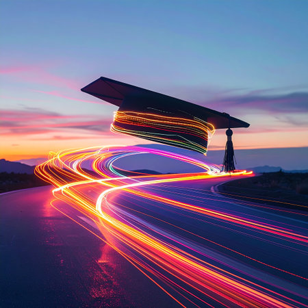 Car light trails on the road at sunset. Long exposure photo.の素材