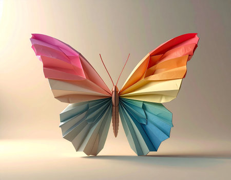 colorful origami butterfly on a light background. 3d renderの素材