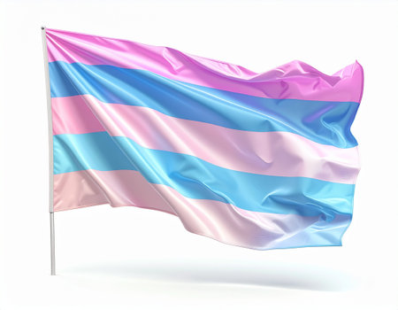 3d rendering of a transgender flag fluttering in the wind isolated on white backgroundの素材