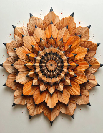 Colored pencils in the shape of a flower on a white backgroundの素材