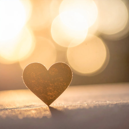 Heart shape on the snow with bokeh background, valentines day conceptの素材