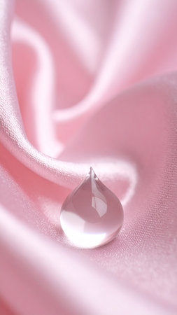 Water drop on pink satin background. Shallow depth of fieldの素材