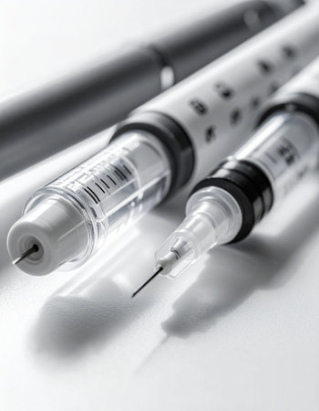 Syringes and ampoules for injection on a white backgroundの素材