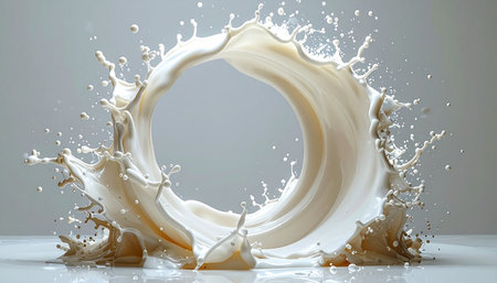 splashing milk isolated on white background. 3d render illustration.の素材